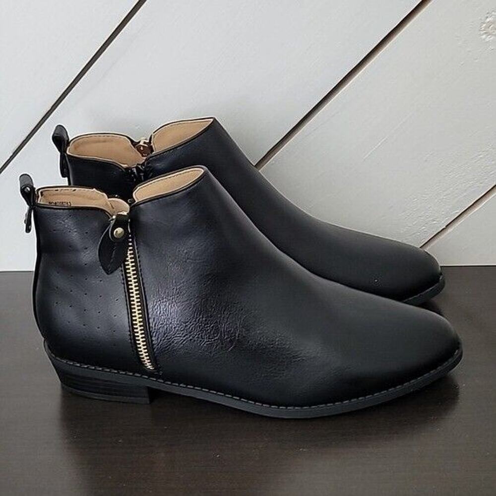 Journee Collection Black Ankle Booties with Gold Zipper